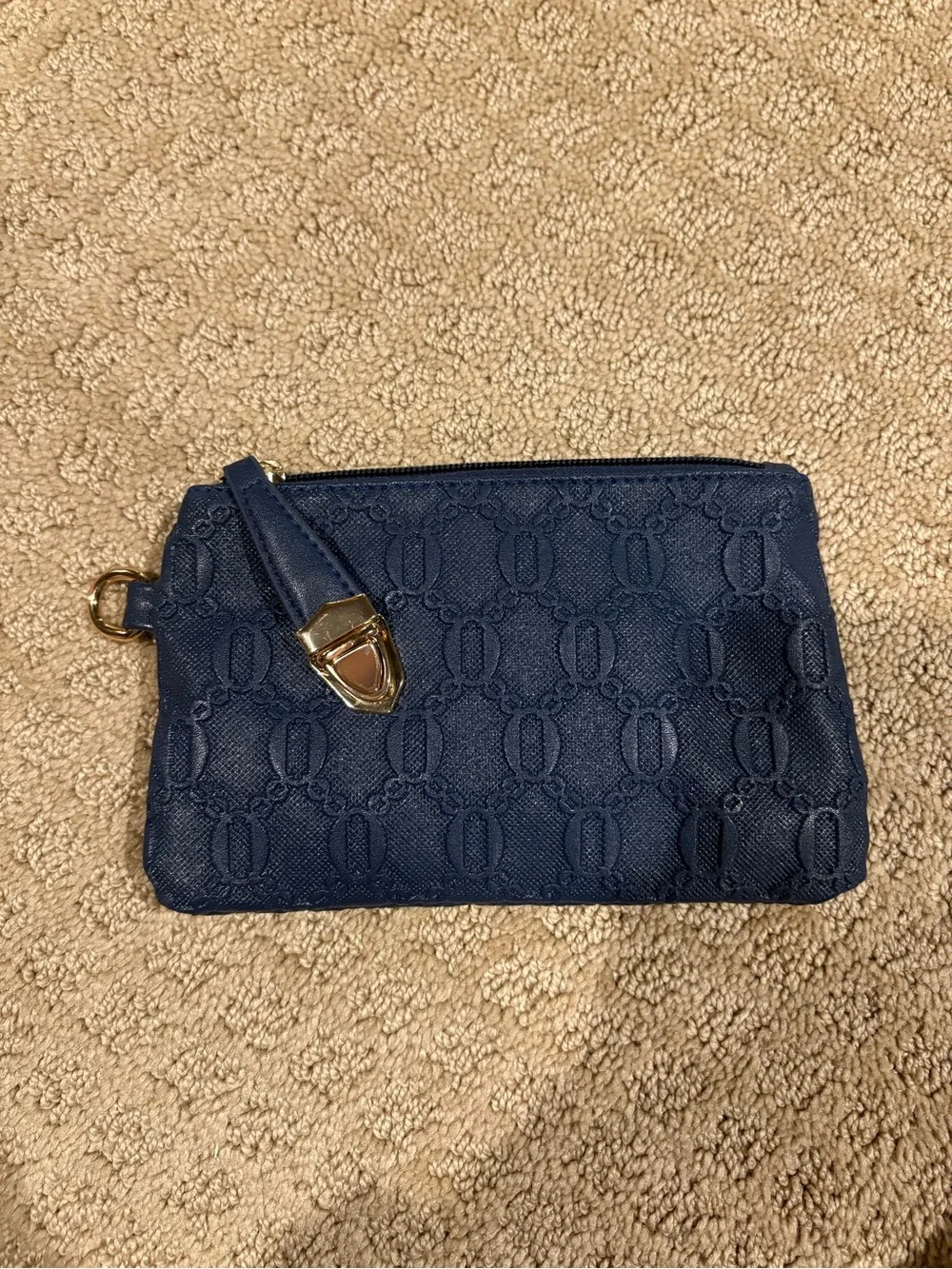 Navy Embossed Wristlet and Card Case Set